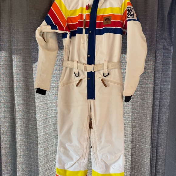 OOSC Jackets & Blazers - Women's Belted White Retro Rainbow Stripe Ski and Snow Suit XS - OOSC